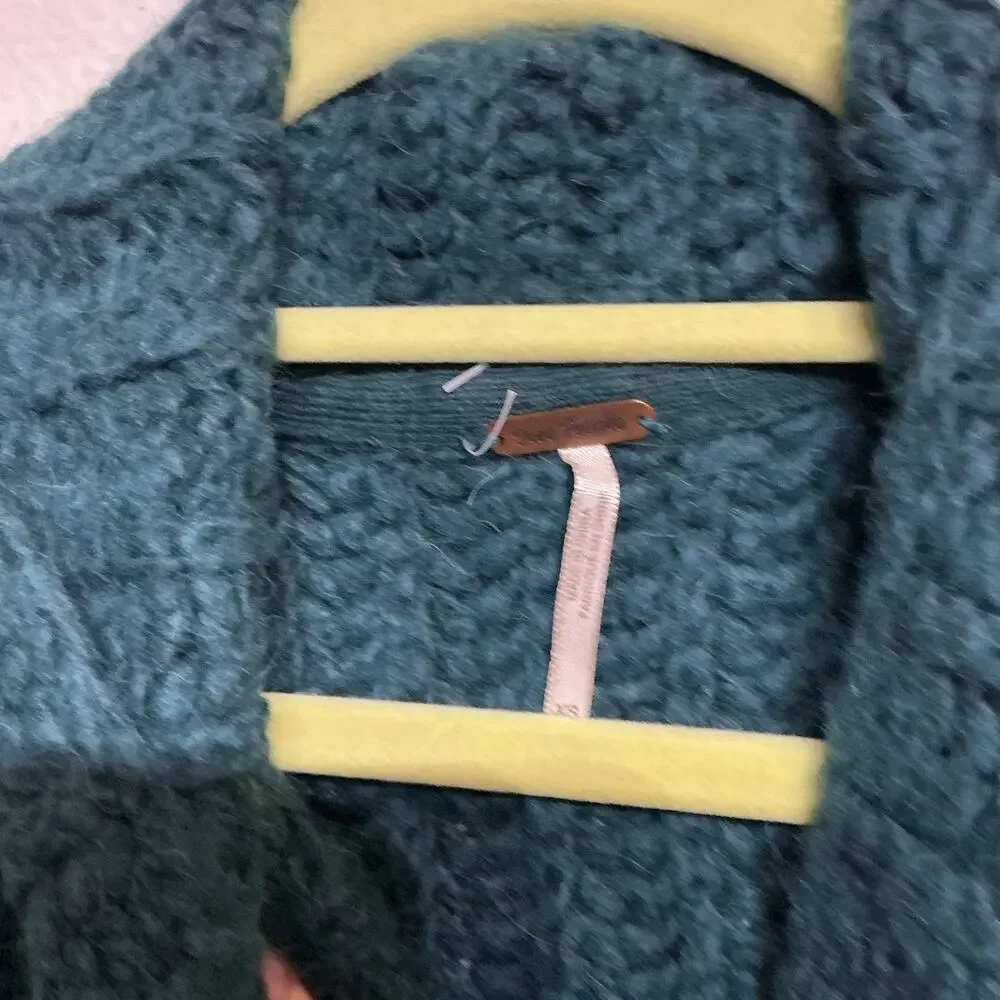Free People Green Chunky Knit Turtleneck Oversized Sweater Sz XS